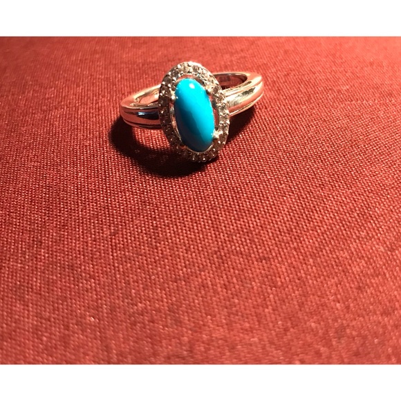 Sterling Silver Oval Turquoise CZ Ring Size 6 - Picture 11 of 14